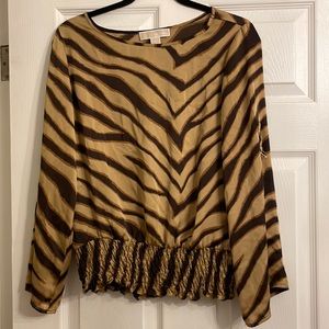 MICHAEL Michael Kors Animal / Tiger Print Smocked Blouse, sz S